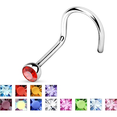 Šperky Eshop ocelový piercing do nosu se zahnutým koncem blýskavý kulatý zirkon W26.34 růžová P