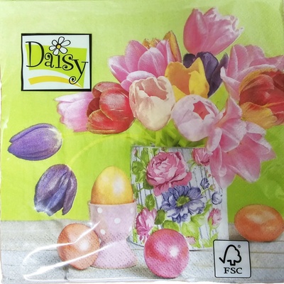 Daisy ubrousky velikonoční 3V 33x33 cm 20 ks Pastel Tulips Bouquet with Golden Eg