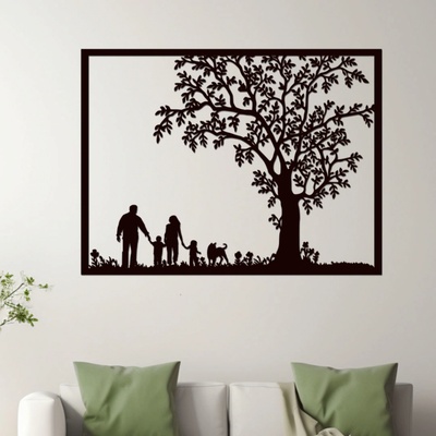 dřevo života Dřevěný strom na zeď RODINA Rozměry (cm): 60x48, Zvolte barvu dekoru: Černá