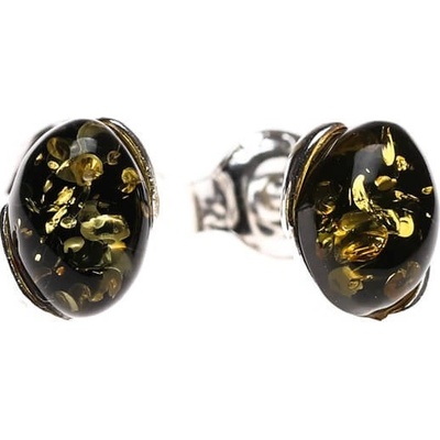 Reblan strieborné náušnice so zeleným jantárom BARA RENU181