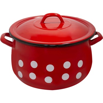 24 см (7, 5 л. ) емайлирана тенджера с метален капак разцветка Бели точки на червен фон (217+39p/24)