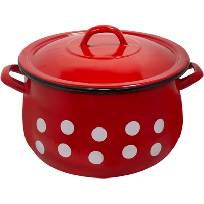 24 см (7, 5 л. ) емайлирана тенджера с метален капак разцветка Бели точки на червен фон (217+39p/24)