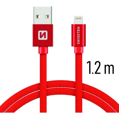 Swissten Nabíjecí a synchronizační kabel textile 0.2m / 1.2m / 2m červený Délka: 1,2m