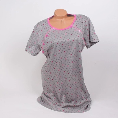 Сива нощница за кърмачки със сърца, кръгчета и цикламен кант