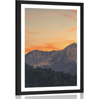 Plakát s paspartou západ slunce na horách - 40x60 white