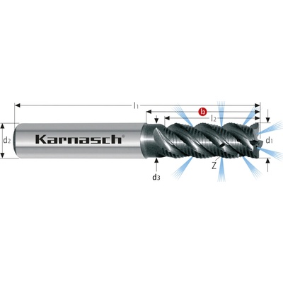 Karnasch 306358100030 | Tvrdokovová hrubovacia fréza MTC, s vnútorným chladením, zrazené ostrie 10x30-72x10 mm, Z=4