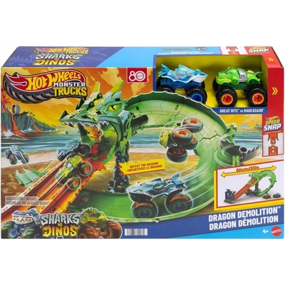 Mattel Hot Wheels Traktor Monster Truck Žraloci vs. dinosauři Dračí závod JGB06