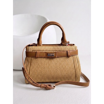 Monnari Slamená letná kabelka do ruky a crossbody – hnedá
