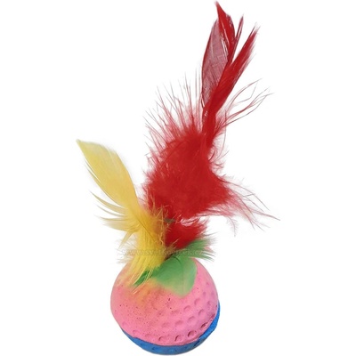 Tommi CZ Míček mechová guma 4 cm S PEŘÍM - hračka pro kočky