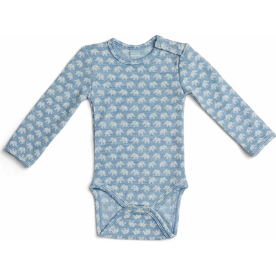 Merino body detské modré light blue so slonmi Smallstuff