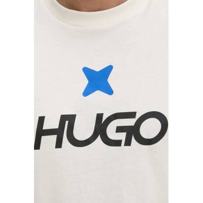 HUGO Blue Памучна тениска Hugo Blue в бежово с принт 50542934 (50542934)