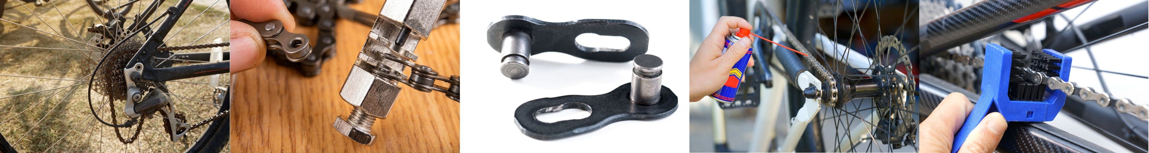 Un bărbat repară lalnțul de la bicicletă