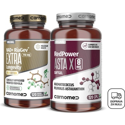 CarnoMed NAD+ RiaGev EXTRA Longevity 120 kapsúl + RedPower Asta X 120 kapsúl 8 mg