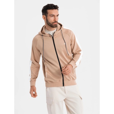 Ombre Clothing Мъжки суитшърт с цип и качулка с кант - бежов Ombre Clothing | Bezhov | МЪЖЕ | S