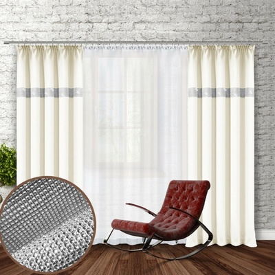 Mondo Italia Závěs na řasící pásce se zirkóny krémový Krémová 140x250 cm