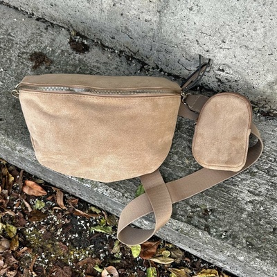 Béžová semišová ledvinka/crossbody SIDEN