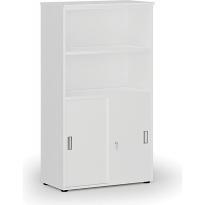 Primo Kombinovaná kancelárska skriňa WHITE, zasúvacie dvere na 2 poschodia, 1434 x 800 x 420 mm, biela