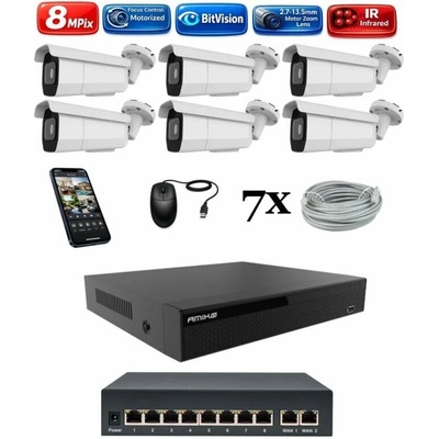 Amiko IP 6 kamerový set so switchom Varifokal 4K Ultra HD 8Mpix Tube 1805K6V2