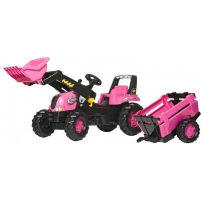 Rolly Toys Педално тракторче Rolly Junior розово с товарач и ремарке