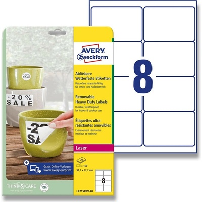 Avery Zweckform L4715REV-20 nepermanentní PET etikety 99,1 x 67,7 mm 160 etiket bílá