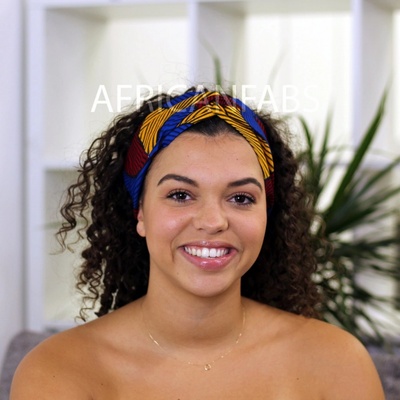 African Fabs Print Headband – Bavlnená čelenka pre kučeravé vlasy červeno-žlto-modrá