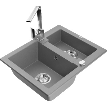 Mexen Carlos гранитна кухненска мивка с 1, 5 отделения с кухненски смесител Rita, сив - 6518-71-670300-00 (6518-71-670300-00)
