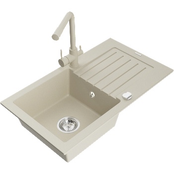 Mexen Pablo гранитна мивка 1-камерна с отцедник и кухненски смесител Duero, бежов - 6510-69-671600-69 (6510-69-671600-69)