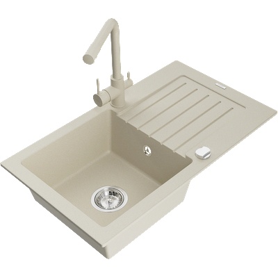 Mexen Pablo гранитна мивка 1-камерна с отцедник и кухненски смесител Duero, бежов - 6510-69-671600-69 (6510-69-671600-69)