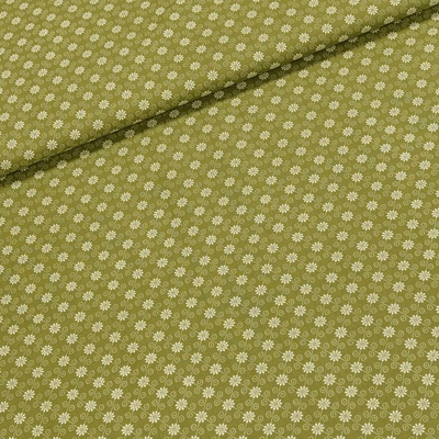 TextilCentrum.cz Bavlněné plátno 103000/13234 OLIVA, bílé kvítky a spirálky na olivově zelené, š.140cm (látka v metráži)