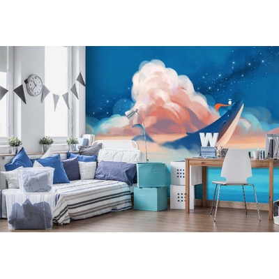 DIMEX ART Самозалепваща се флизелинова фототапета дете, яздещо кит 375 x 250 см