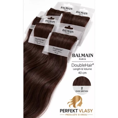 VLASY BALMAIN Double Hair, 3 aplikační metody-KERATIN,MICRO RING,CLIP IN, 40cm Tmavě hnědá 3