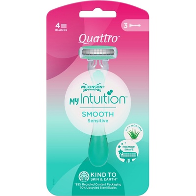 Wilkinson Sword Quattro Дамска самобръсначка Smooth Sensitive Beauty, 3 броя