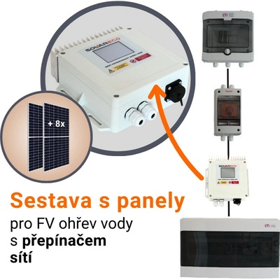 SolarEco DZD1x Mini set pro FV ohřev vody s 8 panely Jinko Solar 440 - FVE 3,6 kWp - s přepínačem sítí
