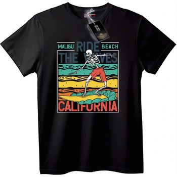 NOONEBRAND Тениска Скелет Сърфиране California - XL, White