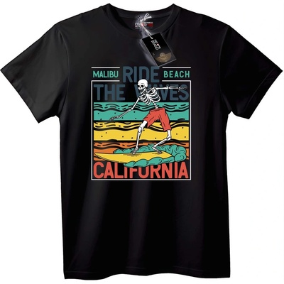 NOONEBRAND Тениска Скелет Сърфиране California - XL, White