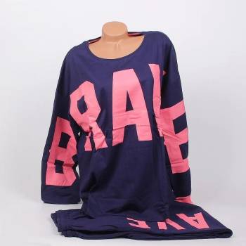 Image 1 of Макси дамска ватирана пижама в тъмносиньо с розов надпис