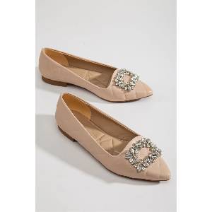 Moda Trend Дамски балерини с декоративни камъчета - Бежови #366115 (366115_Бежов)