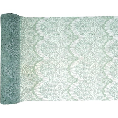 Svatba-eshop Boho krajková šerpa světle starozelená 30 cm x 3 m - šerpa na slavnostní svatební stůl