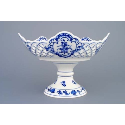 Český Porcelán Dubí Cibulák Misa päťhranná prelamovaná 24 cm na tortovej nohe 950g Originálny