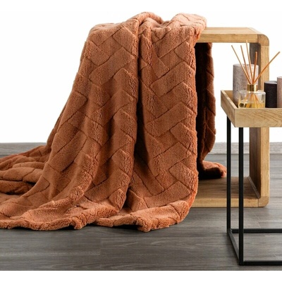 Takoy Fleecová deka 200×220 cm cihlová, zdobená reliéfním vzorem CARO Design 91-HF-476071 | 200 x 220 cm