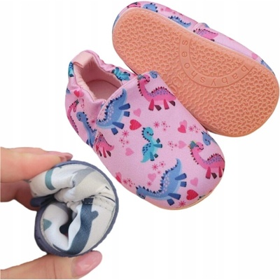 Detské papuče pre dievčatá do školky s motívom dinosaurov Barefoot