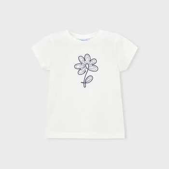MAYORAL Тениска къс ръкав basic Мръсно бял цвят с бродирано цвете за мини момиче Mayoral