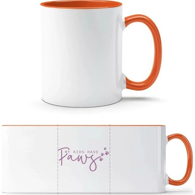PrintEQ TTH Dvoubarevný Hrnek Design Moje děti mají tlapky Bílá Oranžová Standard Dárky 250 ml
