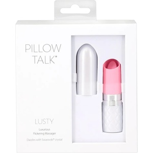Pillow Talk Lusty - вибратор с презареждаща се батерия, с езиче, тип пръчка (бял-розов)