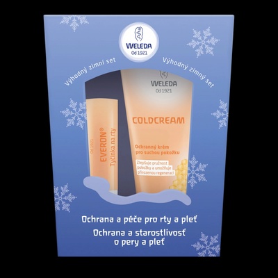 Weleda Zimné s ochranou a starostlivosťou pre pery a pleť Účinná ochrana pleti pred chladom a sychravým počasím Coldcream 30 ml + Tyčinka na pery Everon SPF4 4,8 g darčeková sada