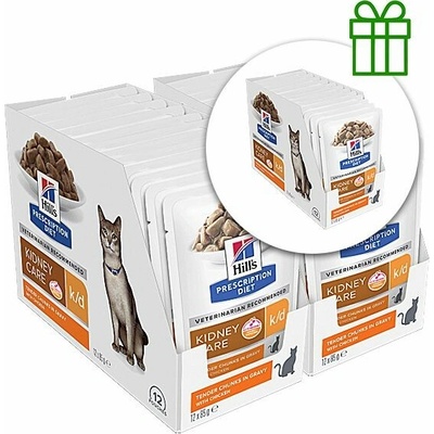 Hill's Prescription Diet k/d Starostlivosť o obličky vrecko pre mačky 12 x 85 g, 2+1