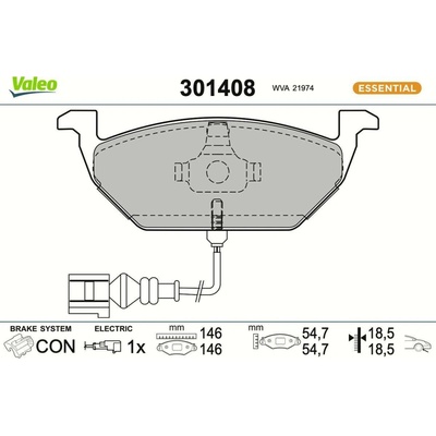 Sada brzdových destiček, kotoučová brzda Valeo 301408