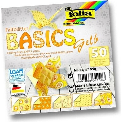 Folia Bringmann Origami papír Basics 80g/m2 50 listů 10x10 cm Žlutá