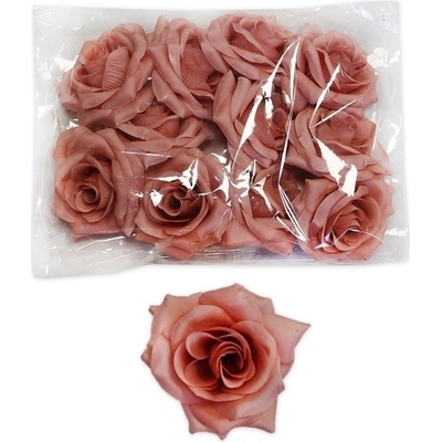 Růže hlava polyester 12ks/8cm starorůžová