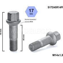 Kolový šroub M14x1,5x45 koule R14, klíč 17, S17D45R14PI, MERCEDES výška 70mm